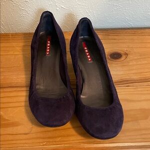 Prada Women’s Deep Plum Suede Round-Toe Pumps